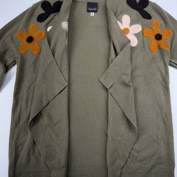 Aaeda Women's Floral Open Cardigan Olive w/ Pink Brown Orange Flowers Small - Picture 4 of 8